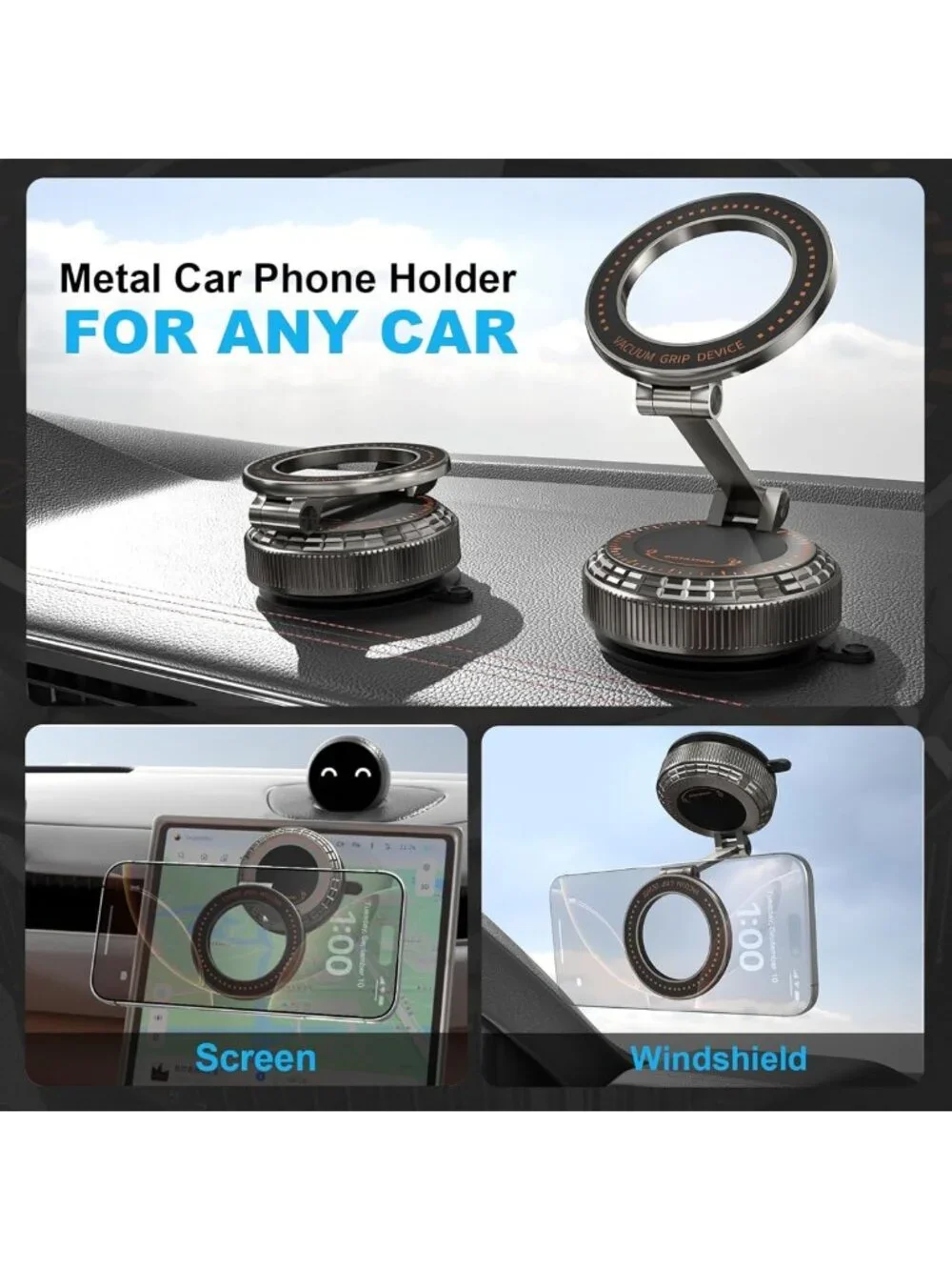 360° Adjustable Magnetic Car Phone Holder, Suction Cup Mount for iPhone